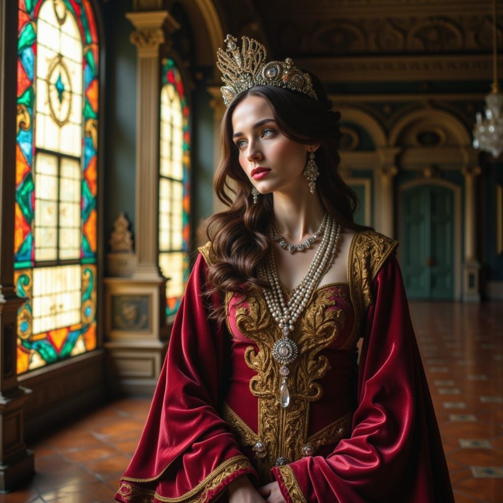 Tsarina Evdokija in Opulent Baroque Ballroom