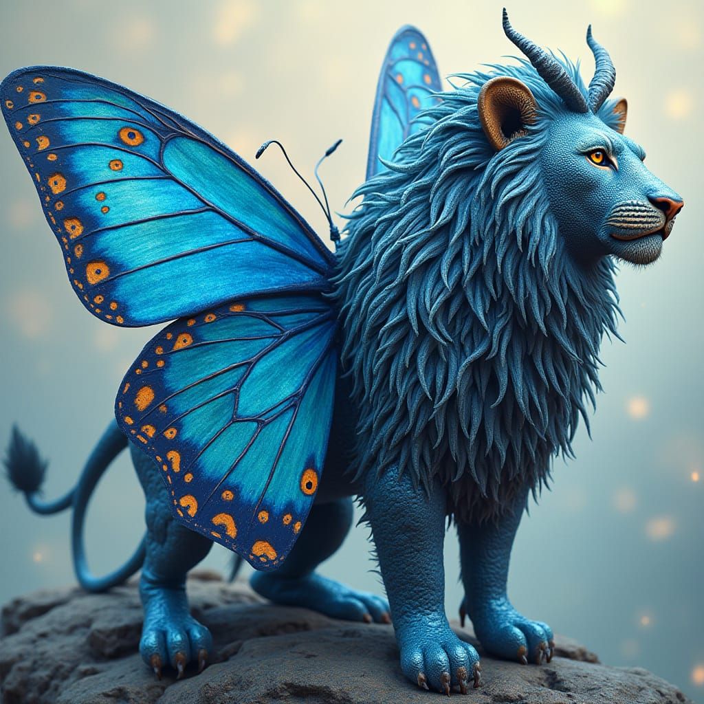 Iridescent Blue Lion Butterfly with Intricate Patterns