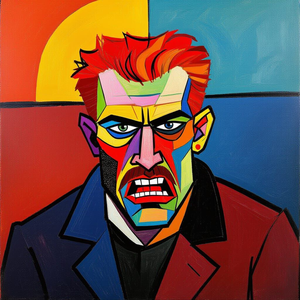 Angry Red Man in Expressionist Style