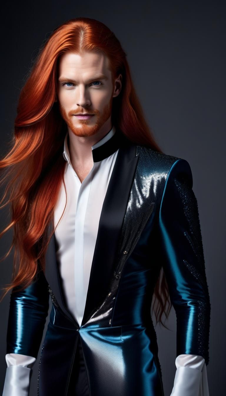 Male portrait, ginger hair, blue suit