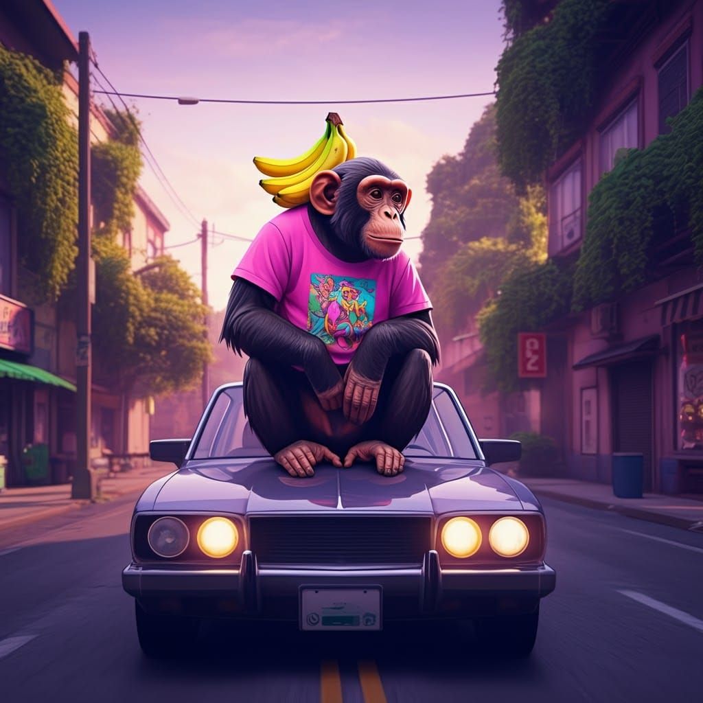 Giant Monkey Car Ride in Cartoon Style