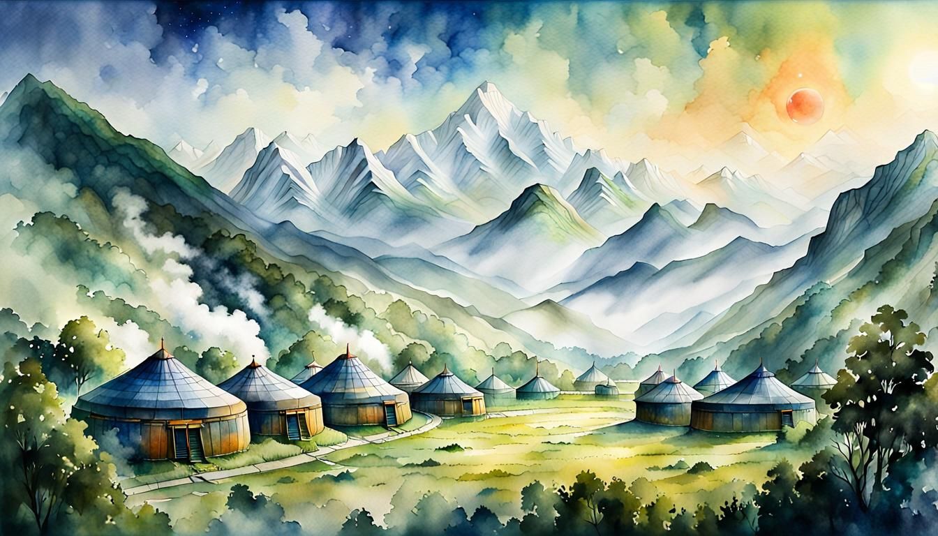 Ethereal Tibetan Valley with an Otherworldly Presence