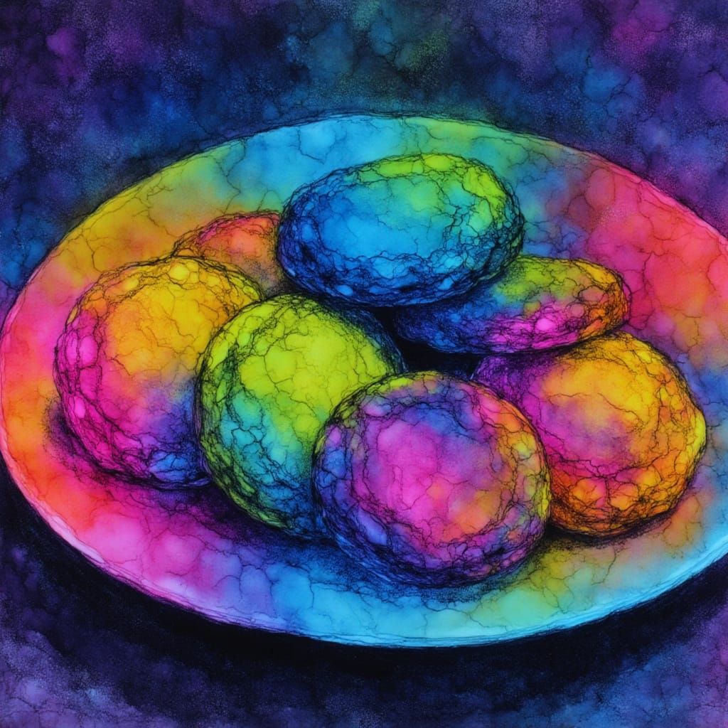 Neon Alcohol Ink Cookies on a Plate