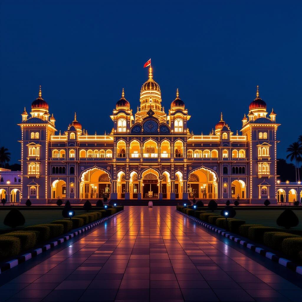 Mysore Palace at Night: Hyperrealistic 8K View