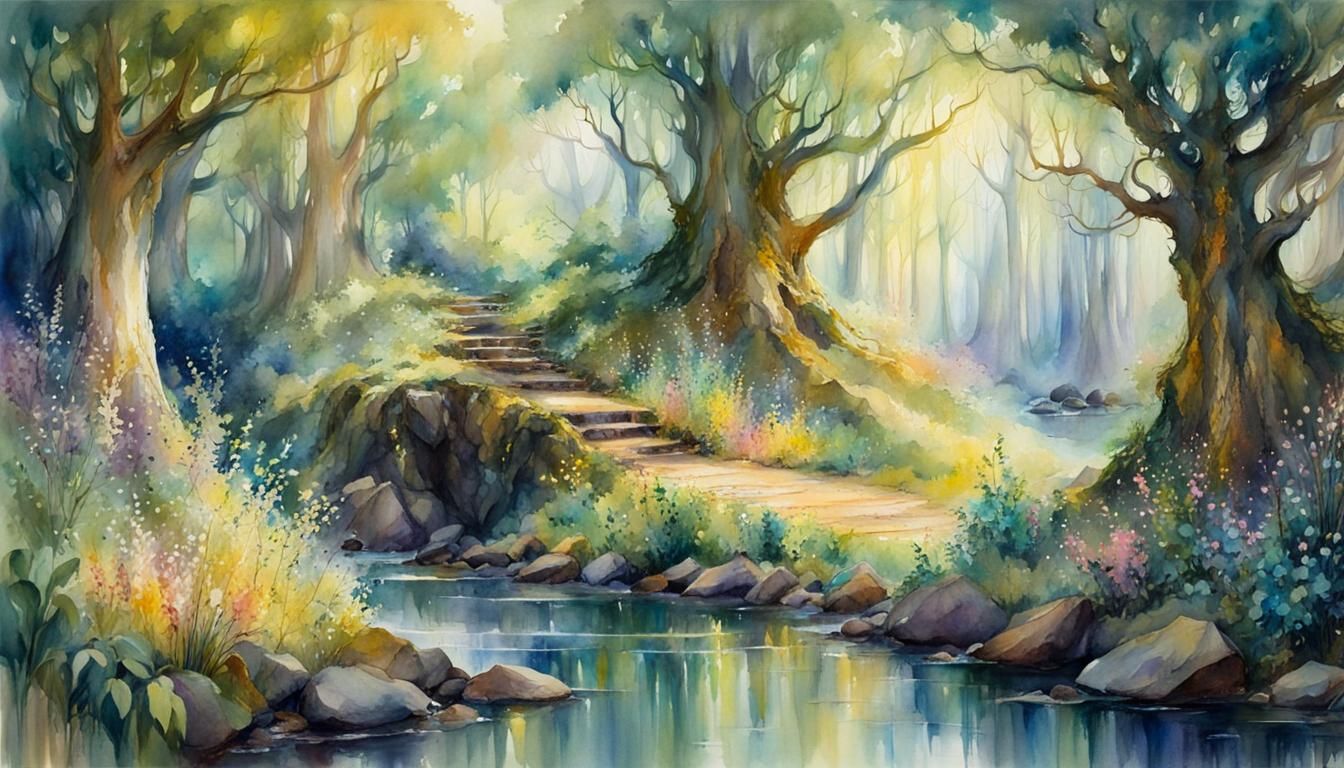 Enchanted Elven Forest in Watercolor Style