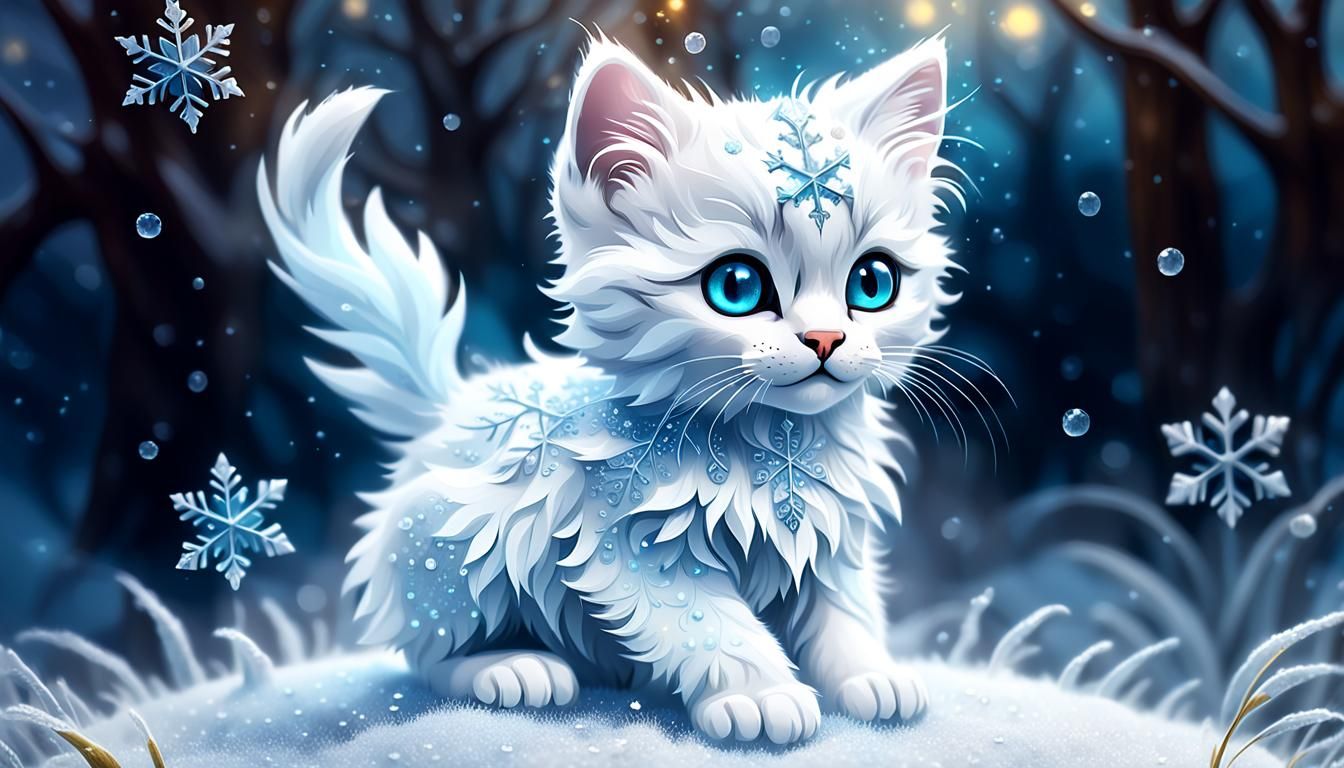 Frozen Snowflake Kitten in Ethereal Fantasy Style