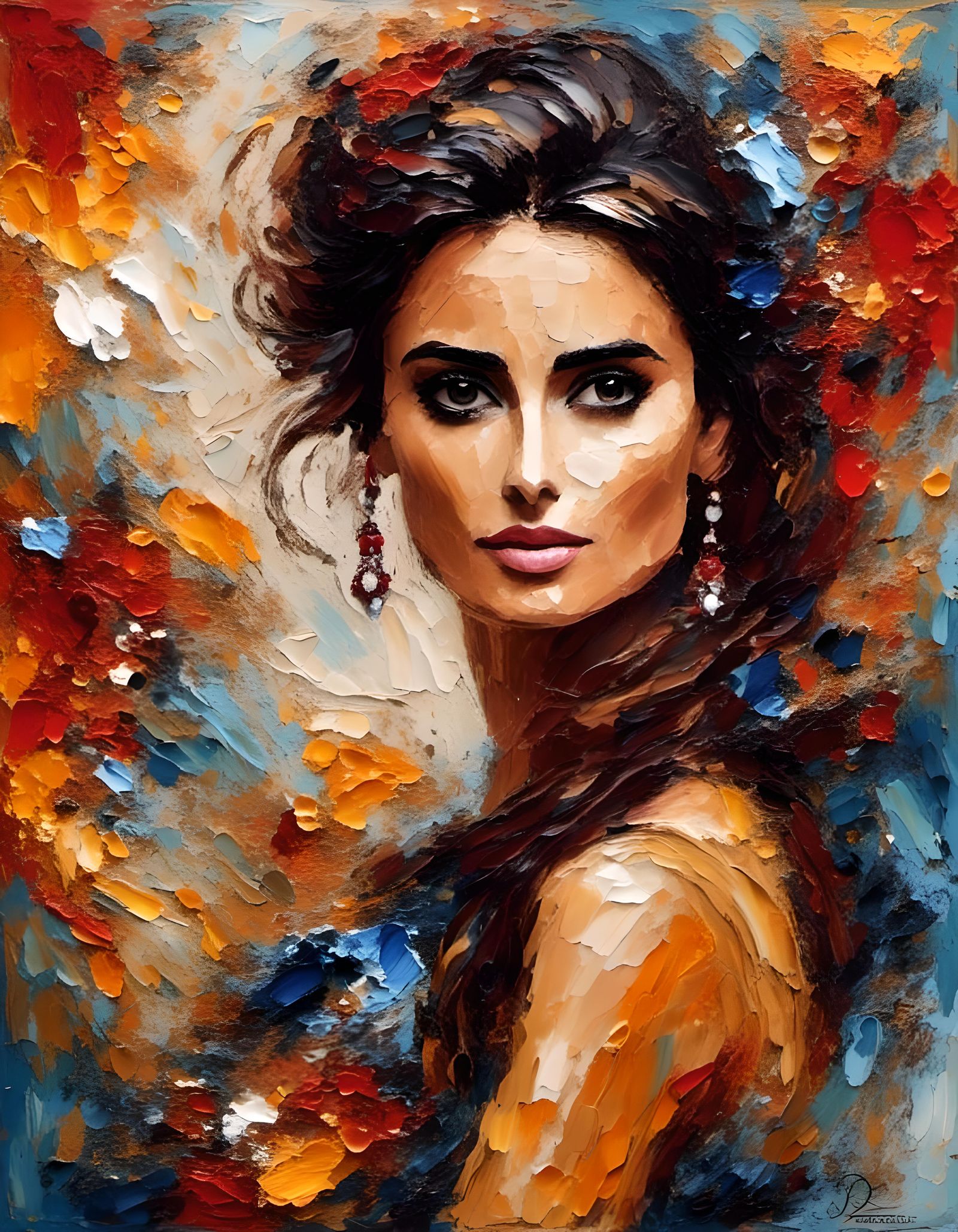 Penelope Cruz Portrait in Impasto Impressionism Style