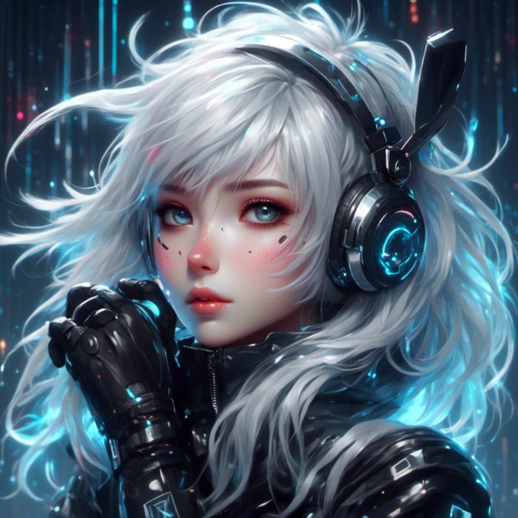 Emo Girl with Sapphire Eyes in Monochrome Art