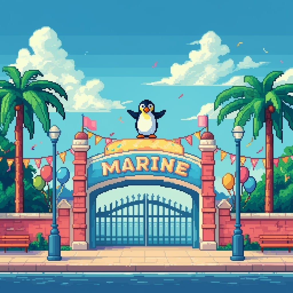 8-Bit Pixel Art Marine Amusement Park Entrance