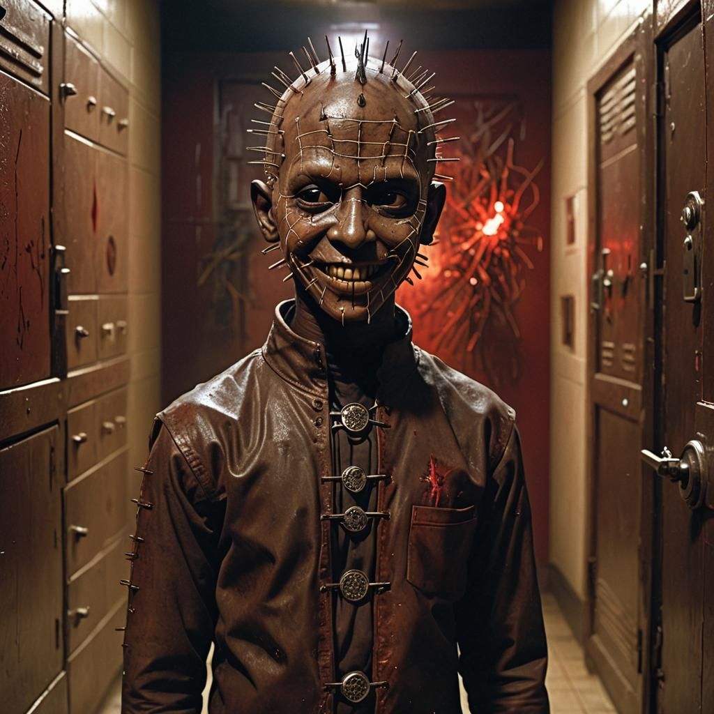A hyperrealistic African American 12-year-old Pinhead from t...