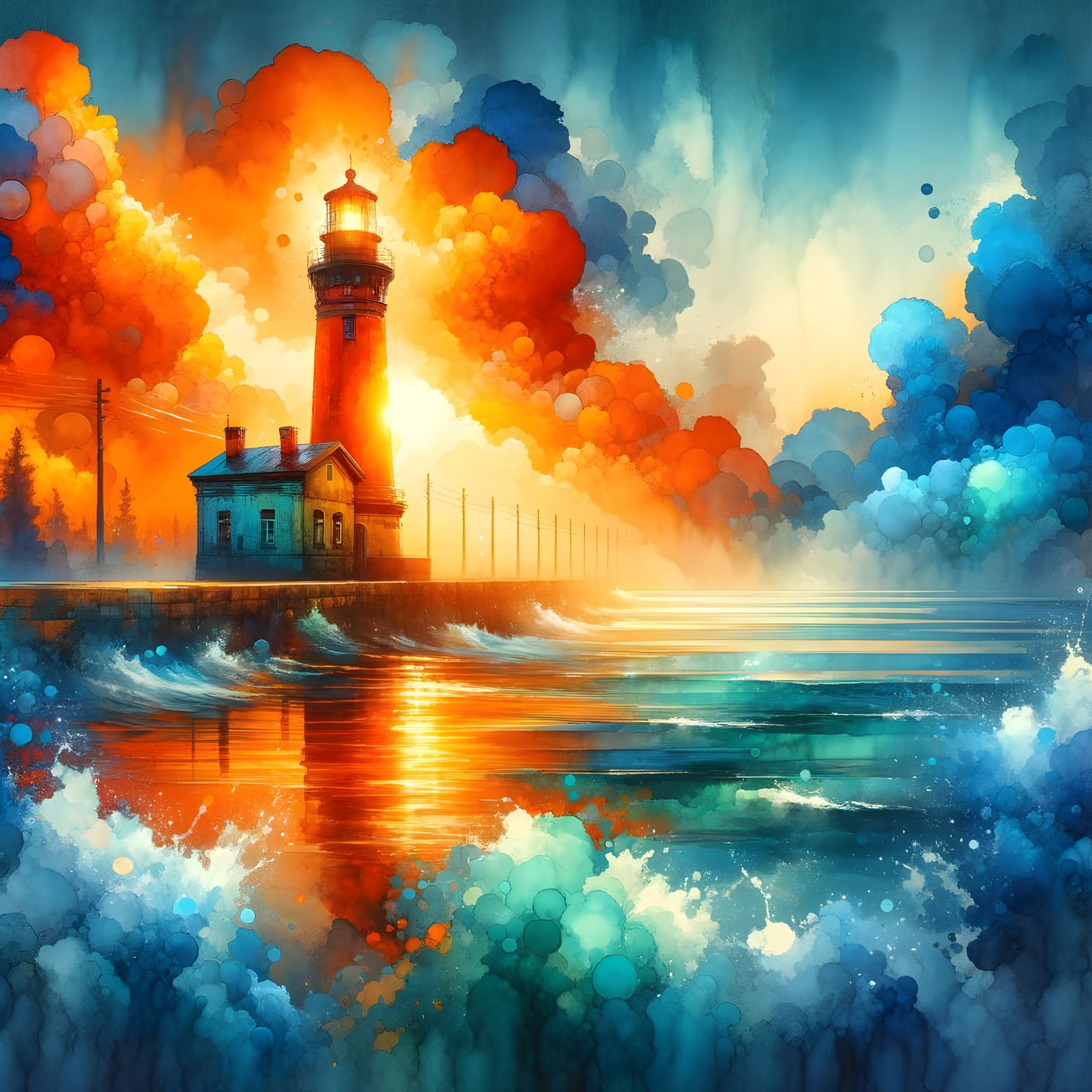 Lighthouse at Twilight: Impressionist Watercolor Seascape