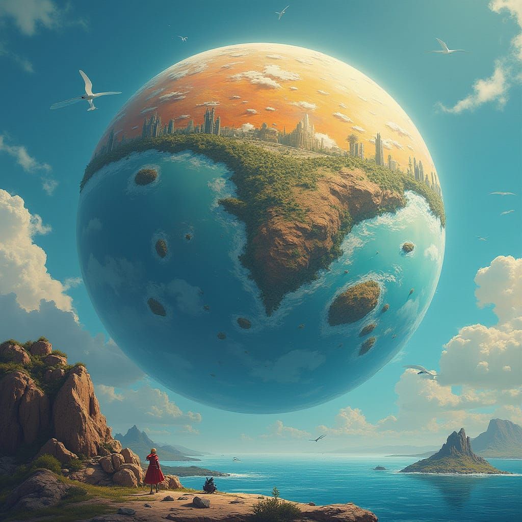 Fantastical Planet with Five Diverse Continents in Vibrant C...