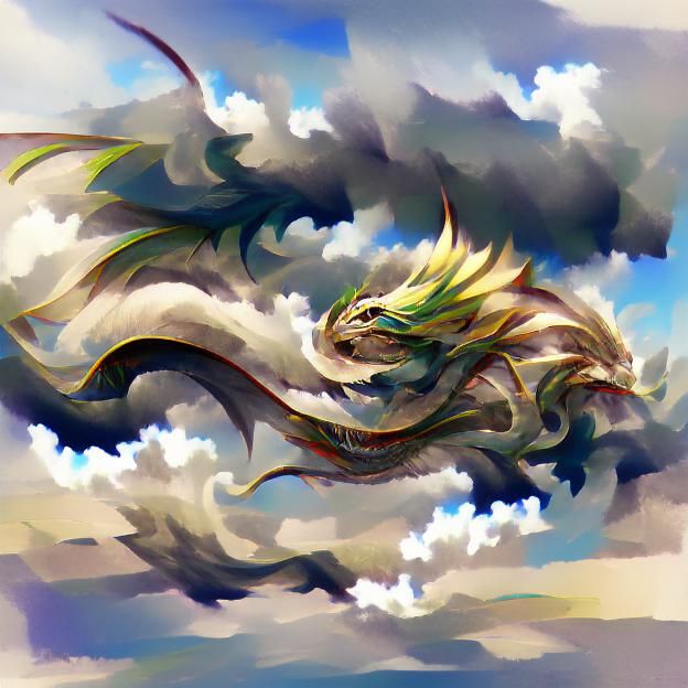 Majestic Wind Dragon Soaring Through Clouds