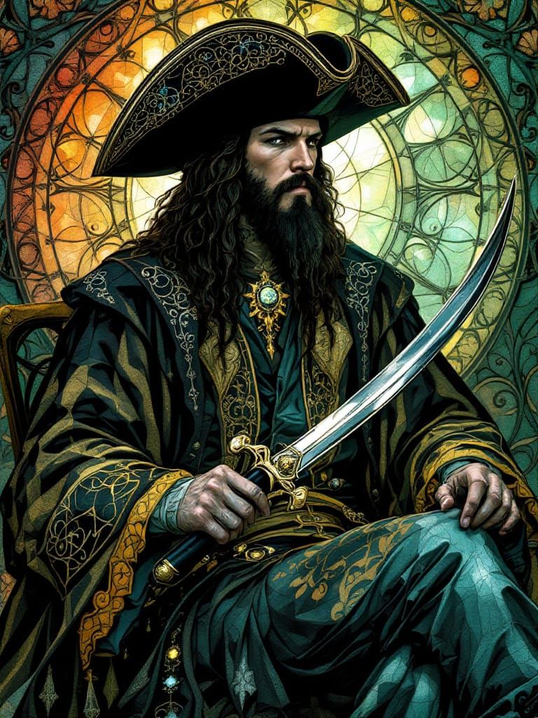 Blackbeard's Portrait in Art Nouveau Style