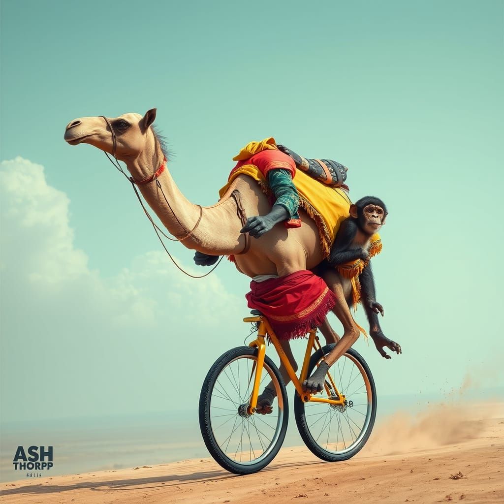 Surreal Camel-Chimpanzee Hybrid in Dreamscape