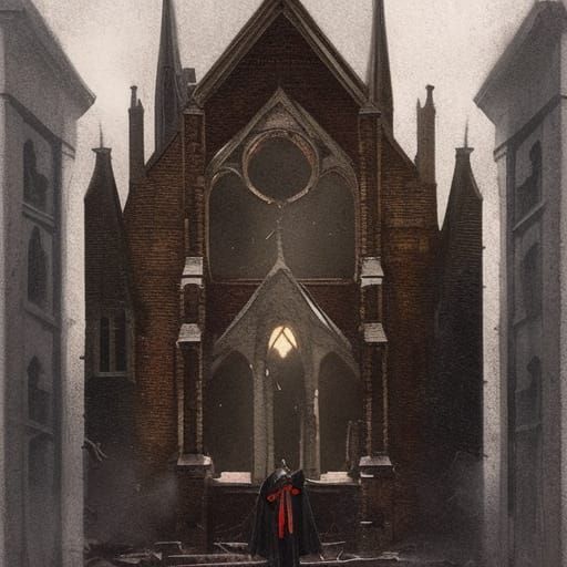 Sinister Hooded Figure by Collapsing Church