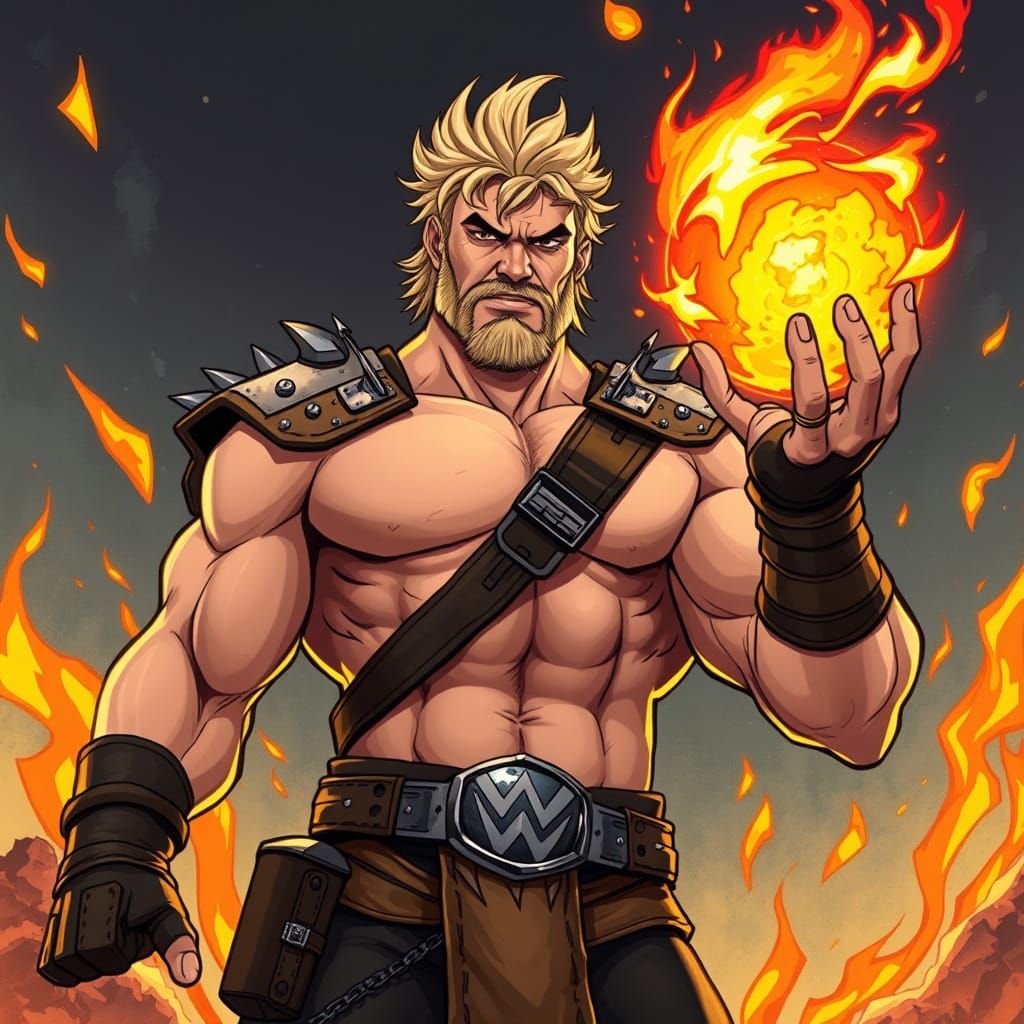Heroic Wrestler Unleashes Fiery Elemental Power