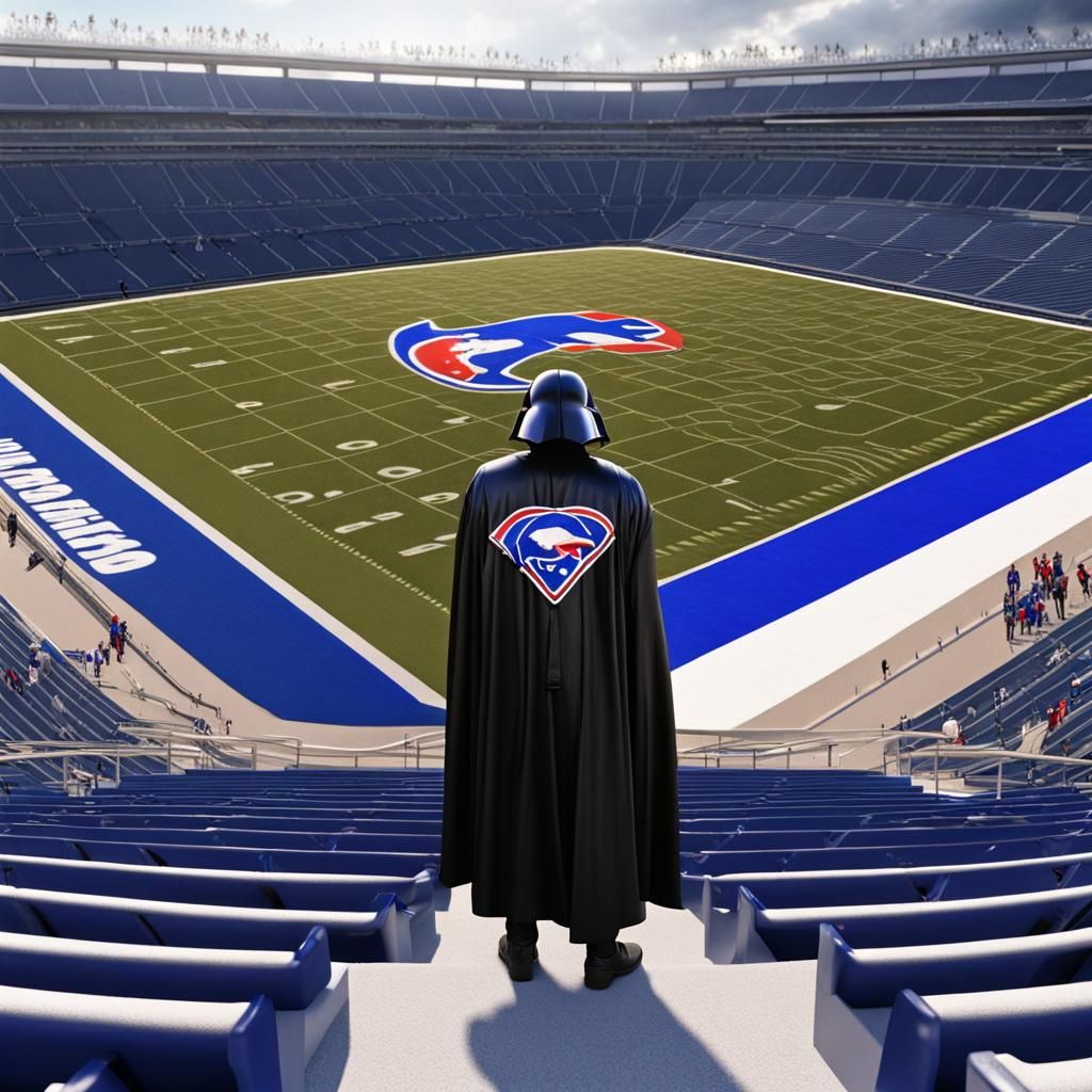Darth Vader Masked Fan at Stadium in Photorealistic Style