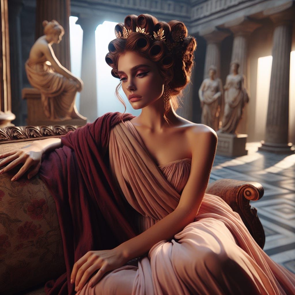 Aphrodite in Ancient Temple: Cinematic Oil Painting