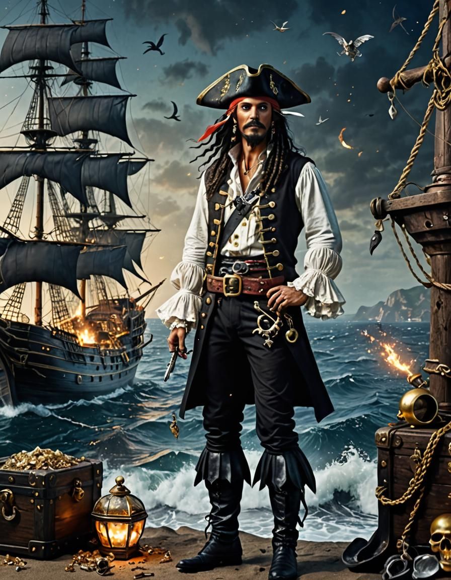 Fantasy Pirate Woman with Ocean Backdrop