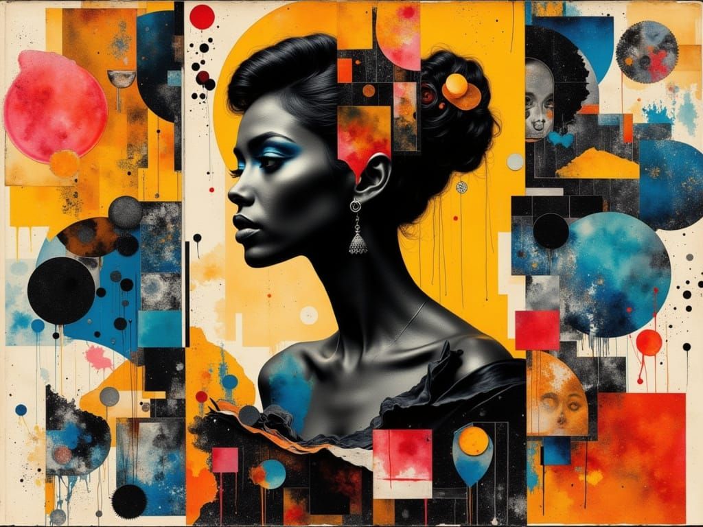 Chic Black Woman in Vibrant Prism Collage Fashion Shoot