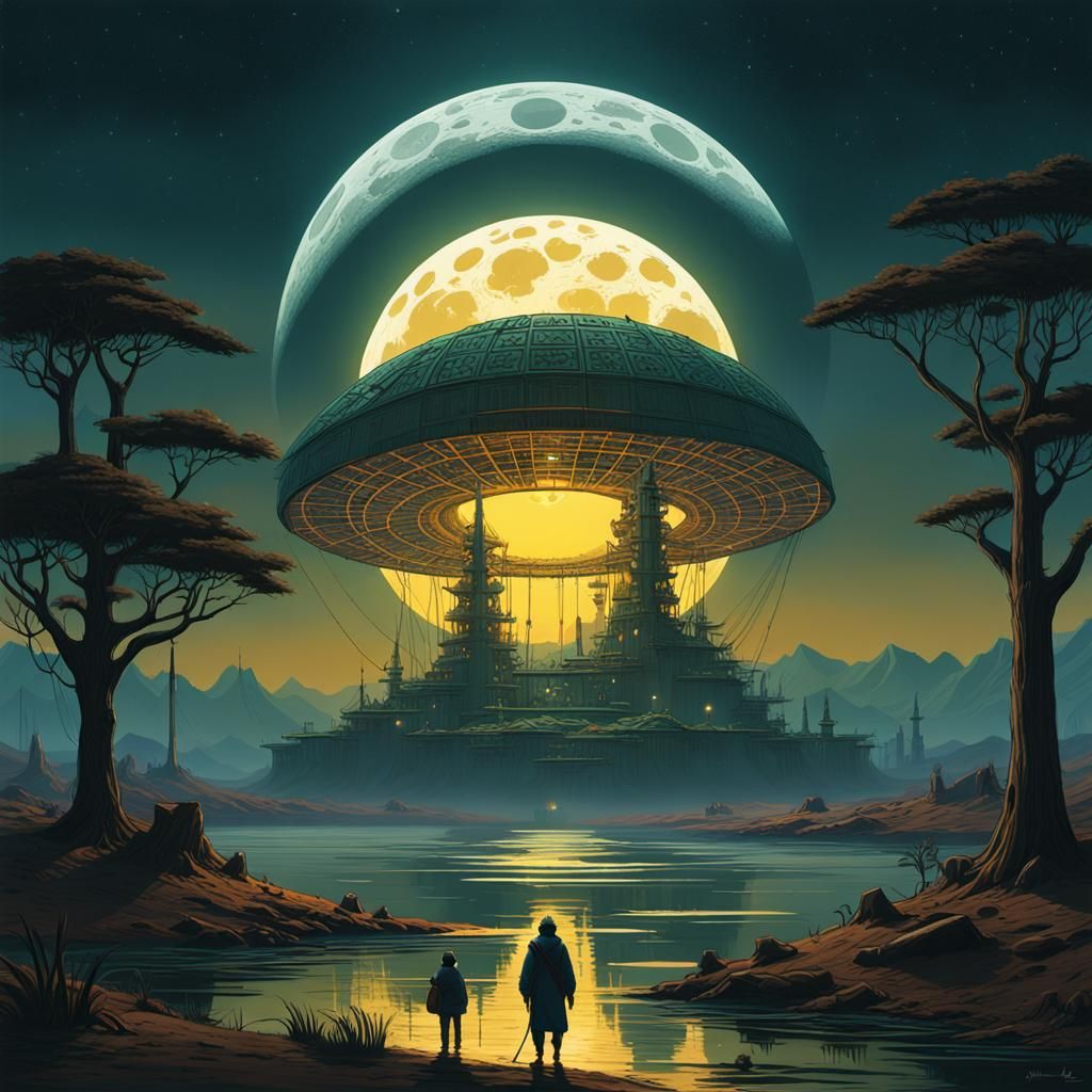 Ancient African World on Parchment in Ethereal Moonlight