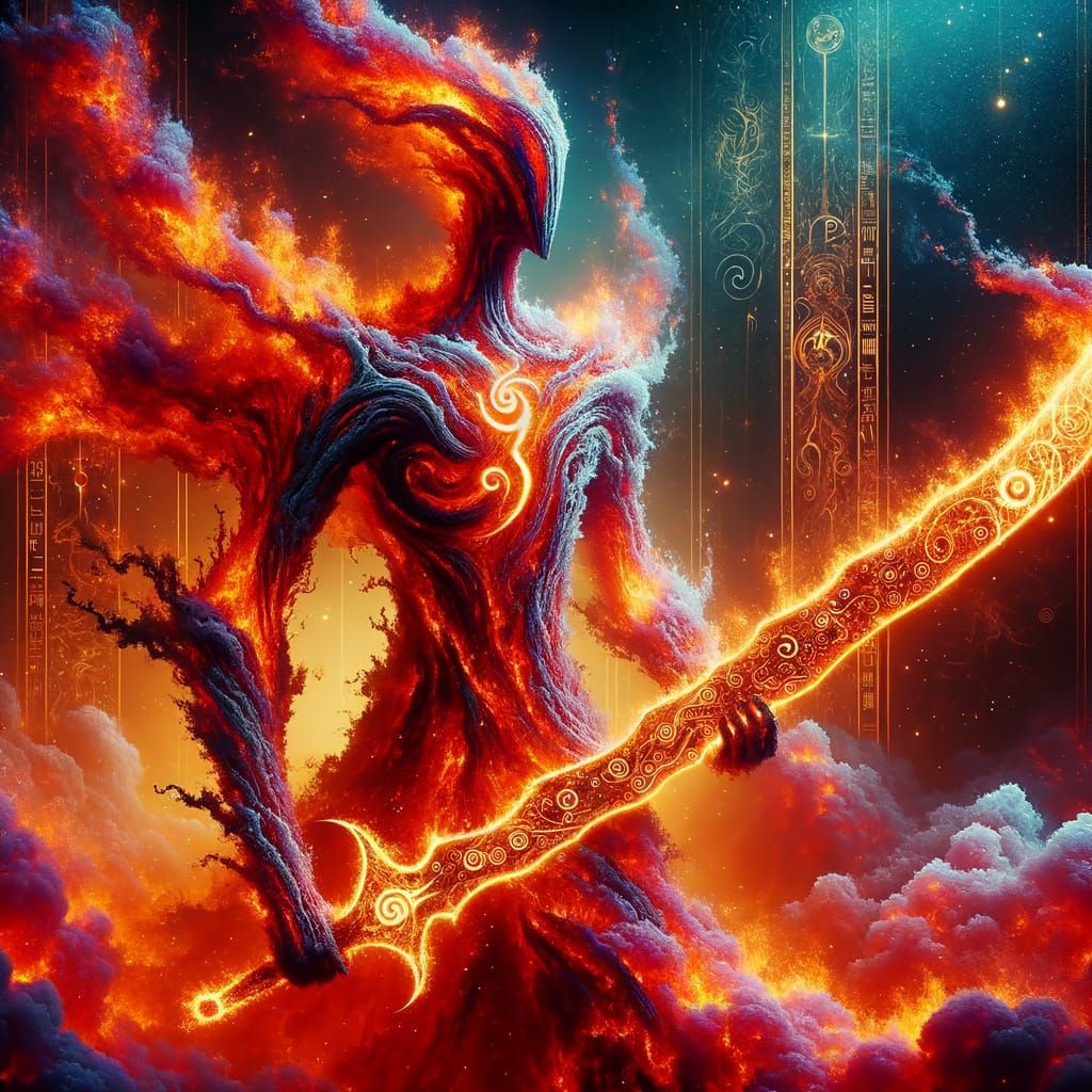 Magma Avatar with Runed Blade in Sci-Fi Style