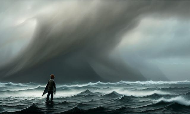 Apprentice and Sea Dragon in Dark Fantasy Style