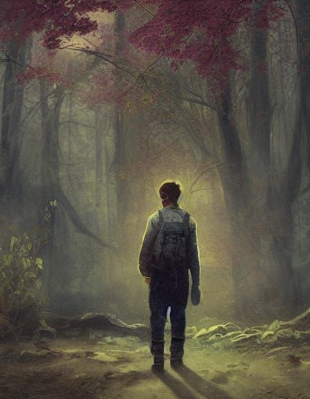 Lost Wanderer in Mystical Woods