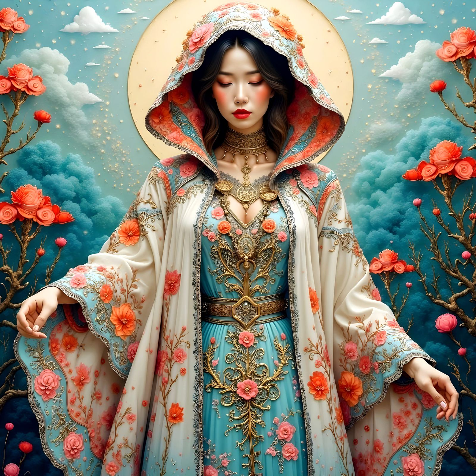 Whimsical Folk Art Illustration in Pastel Impasto