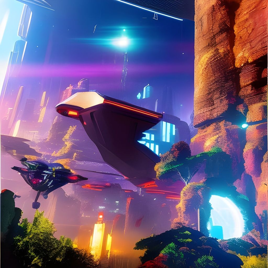 Robot Bird Travels Cyberpunk City in Synthwave Style