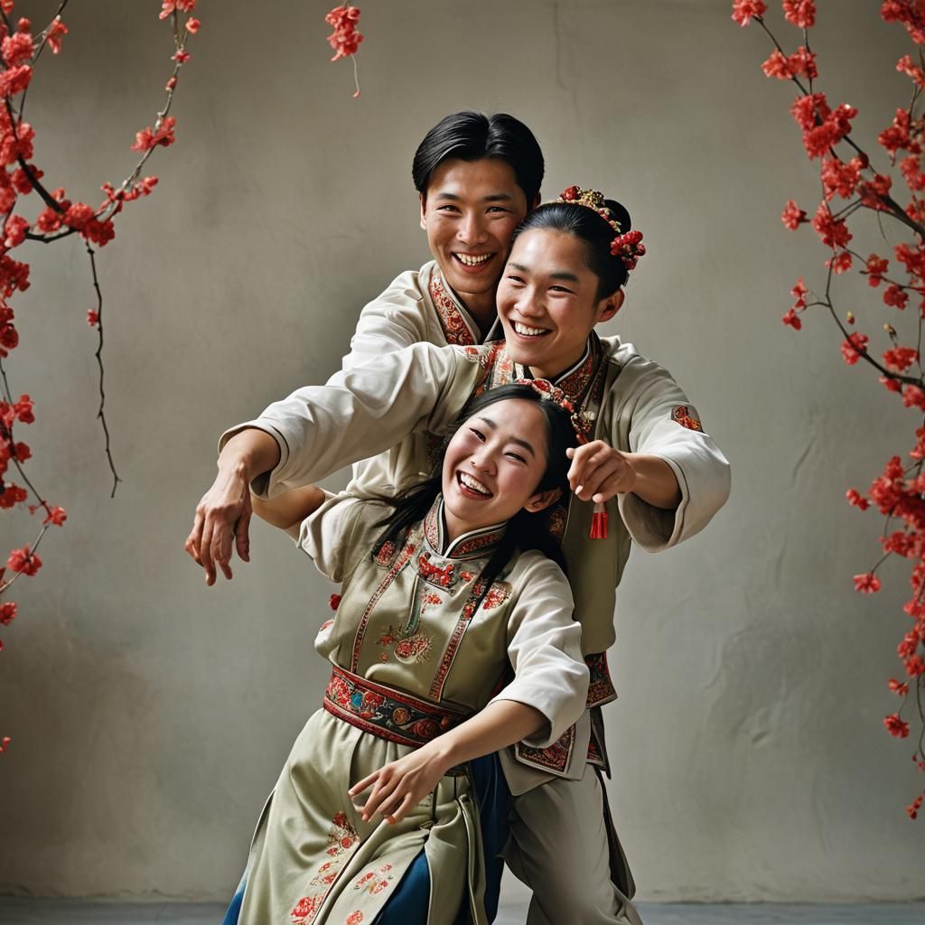 Smiling Chinese Couple Dancing: Professional Portrait