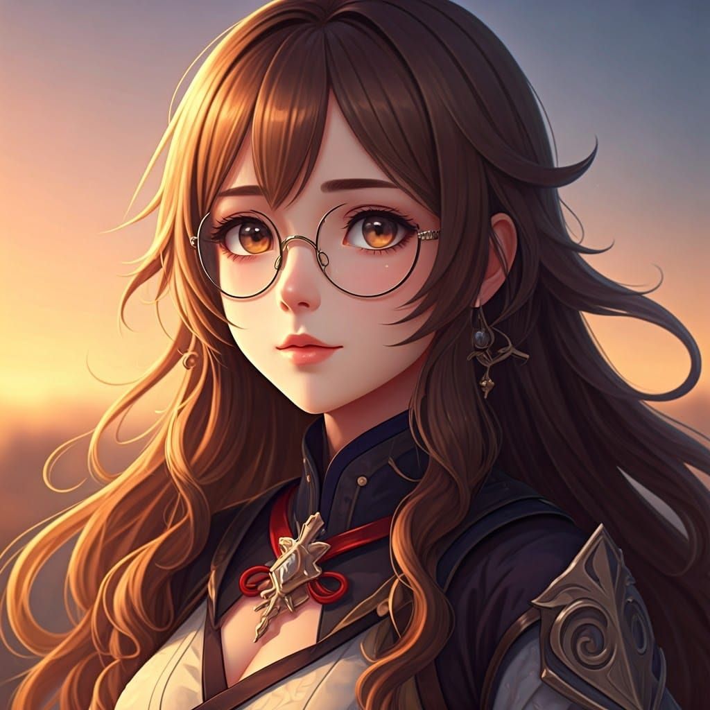 Romantic Anime Woman in Golden Light