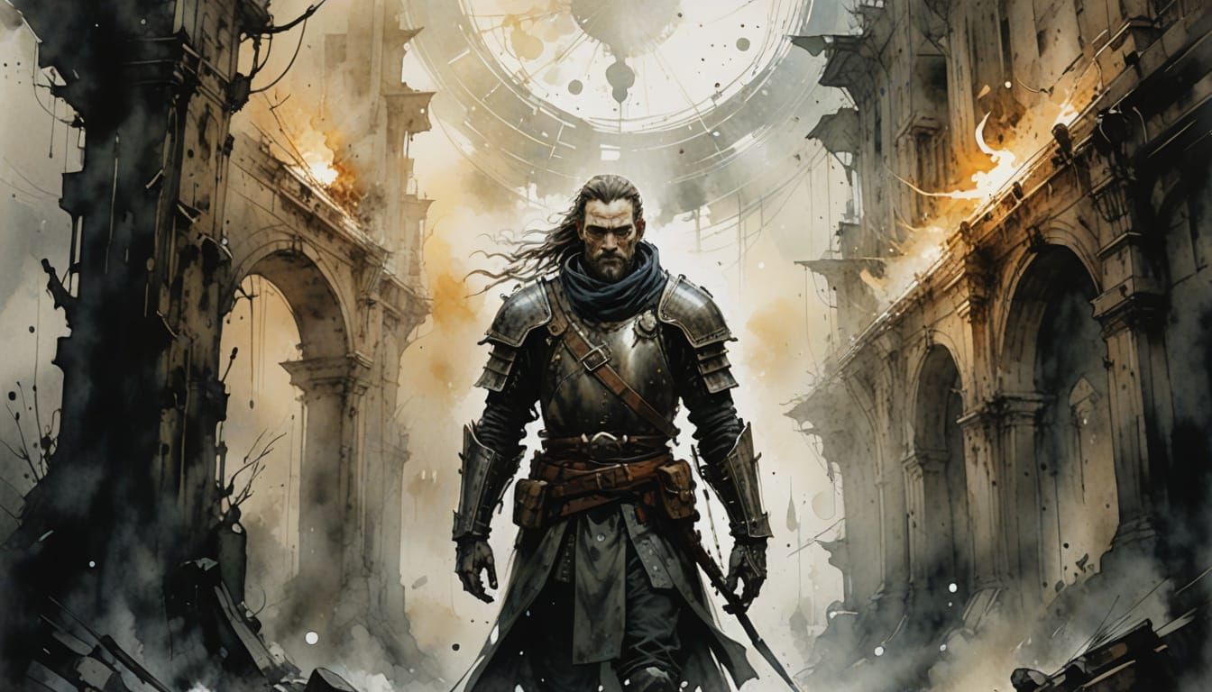 Surreal Encaustic Tachisme Portrait in Watercolor