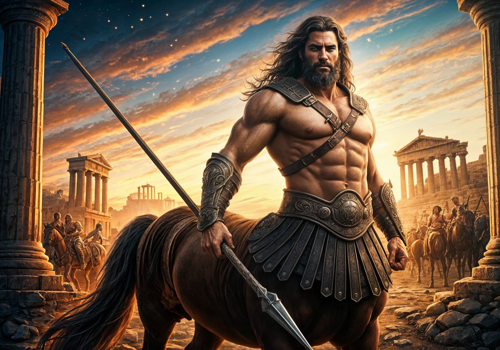 Chiron the Centaur on Battlefield with Spear