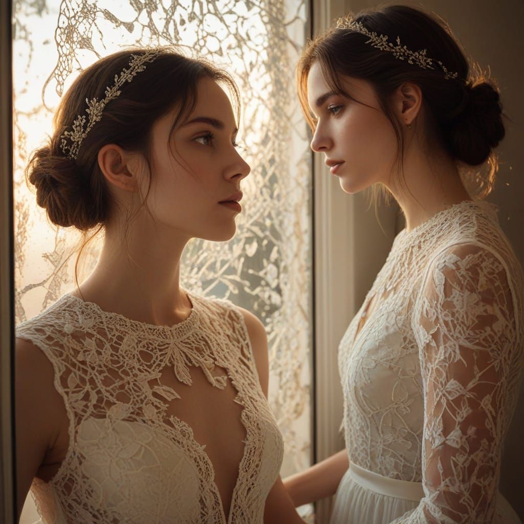 Person's Peaceful Reflection in Broken Mirror, Symbolic of H...