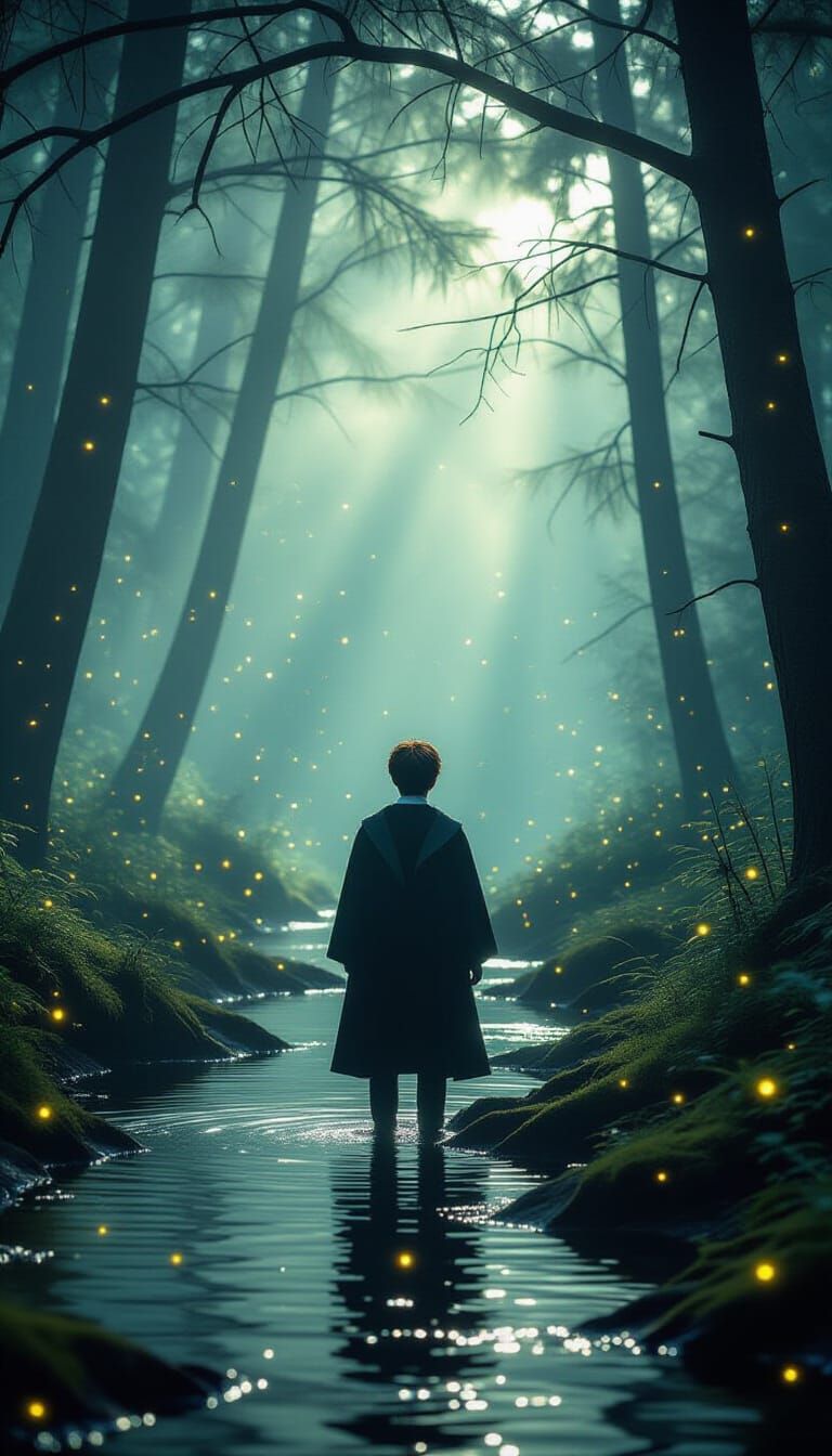 Harry Potter in Mystical Forest, Cinematic Style