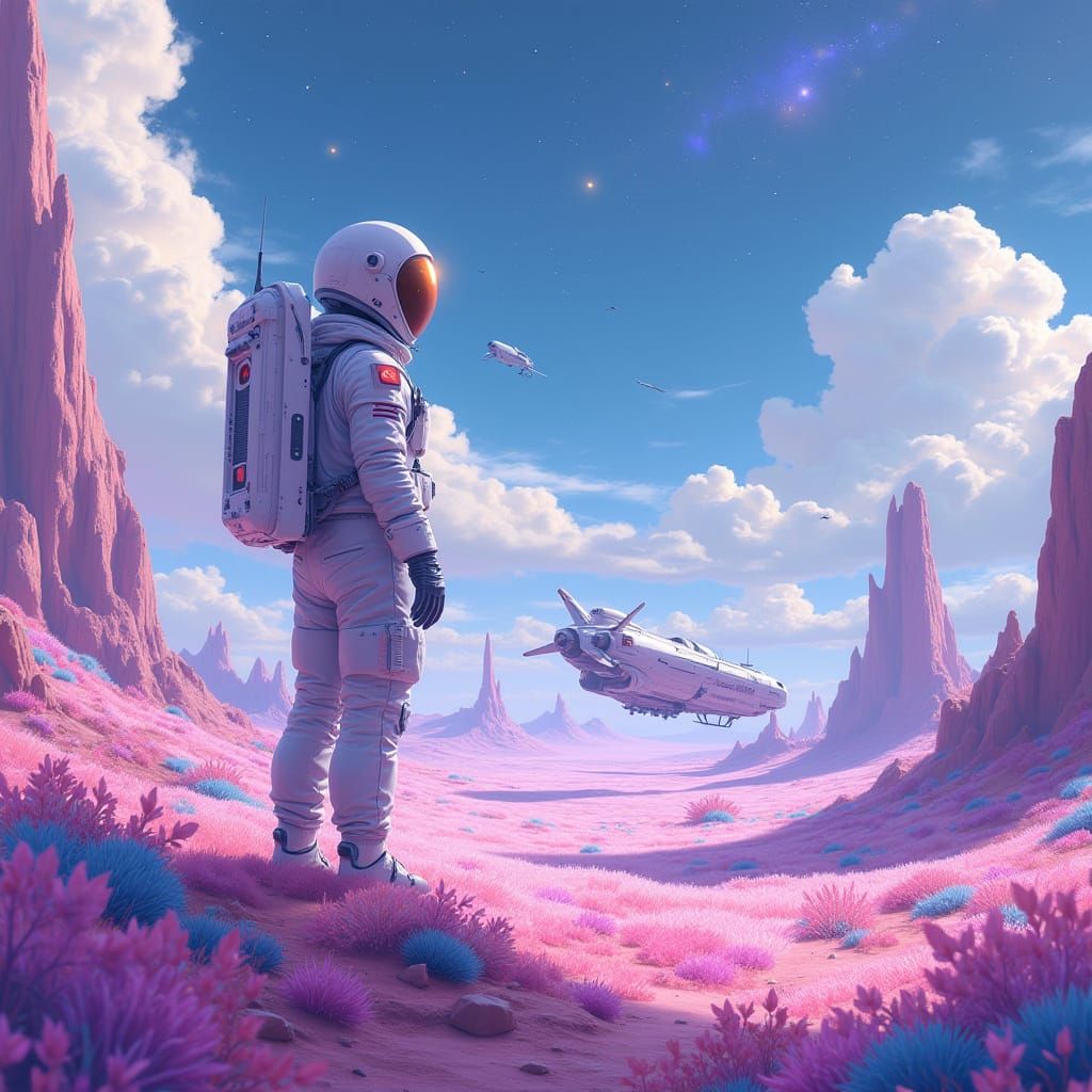 Astronaut on Alien Planet in Anime Style