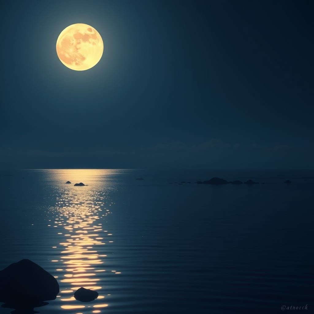 Luminous Crescent Moon Illuminates a Dark Ocean