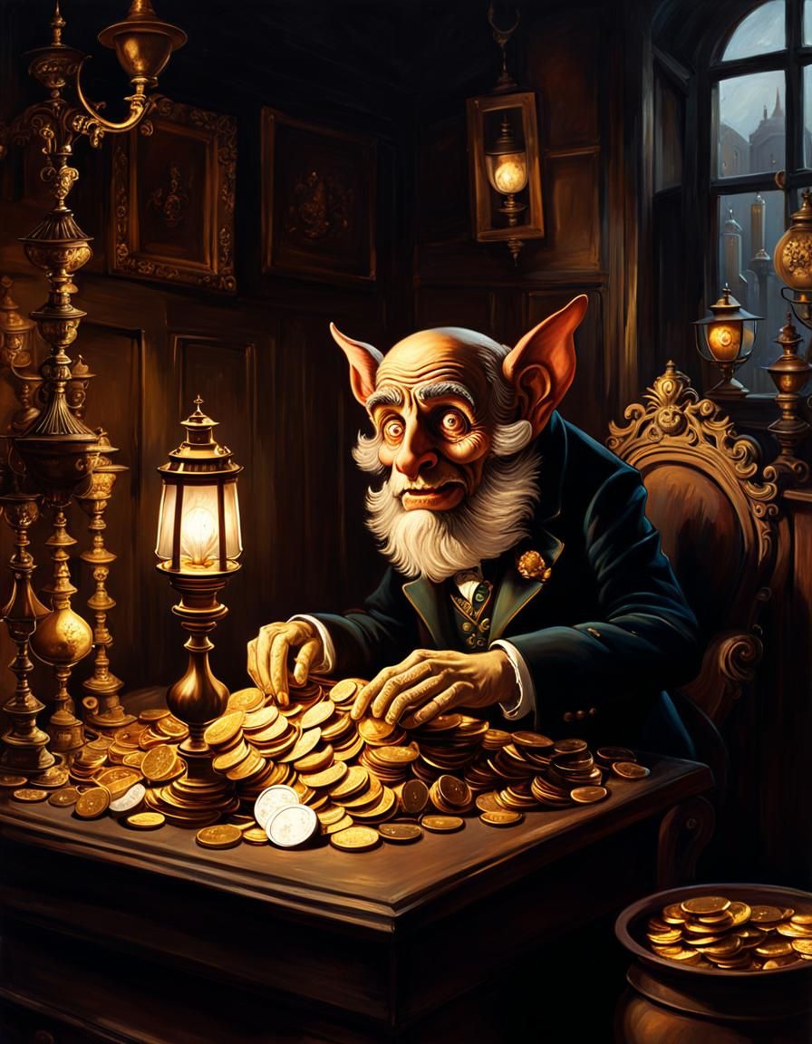 Dickensian Counting House with  miserable Goblin