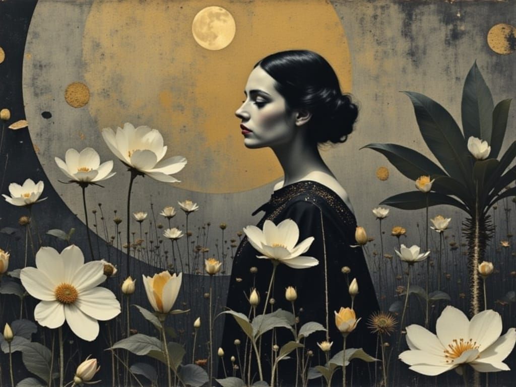 1940s Singer in Garden, Impasto Digital Painting