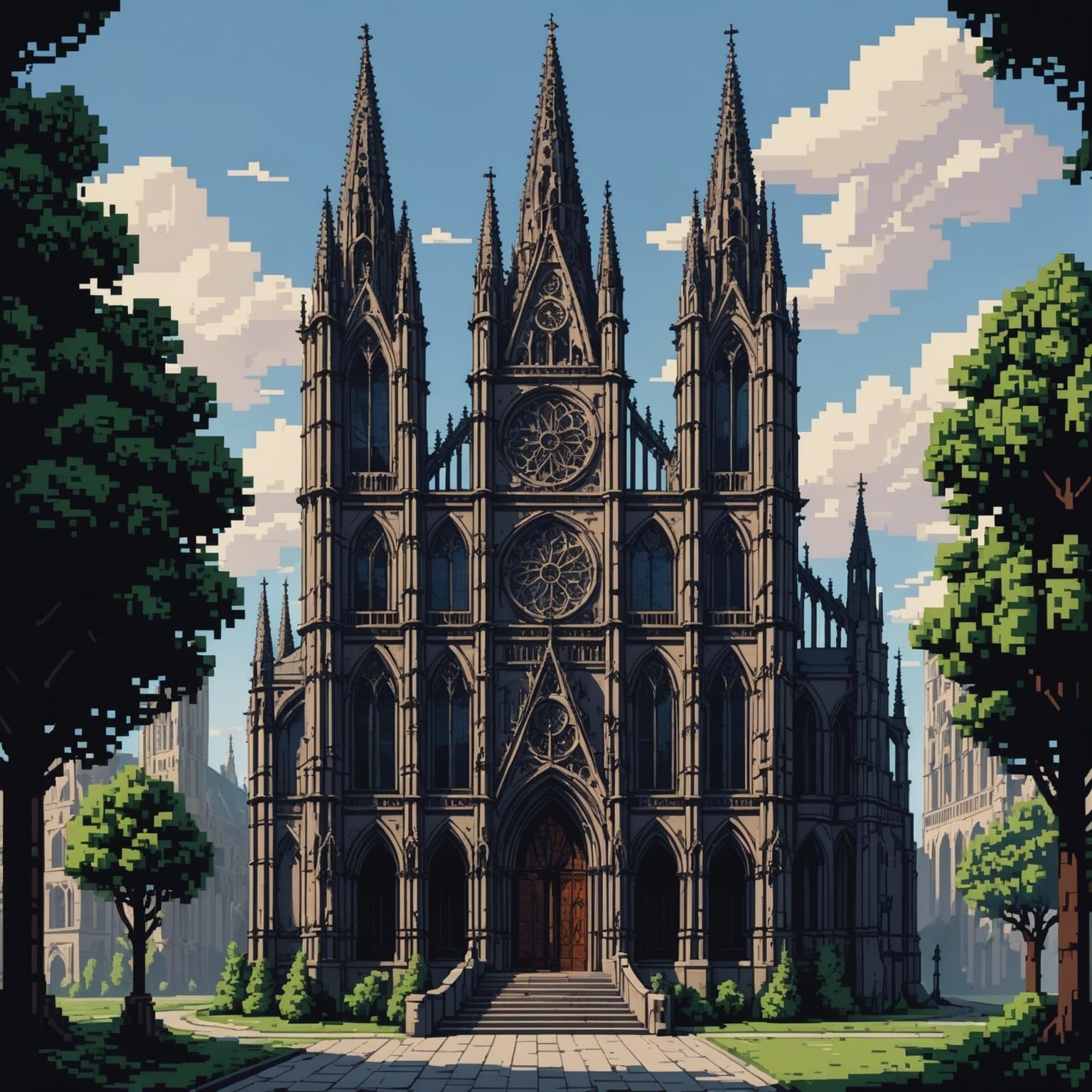 Pixel Art Gothic Cathedral Illustration