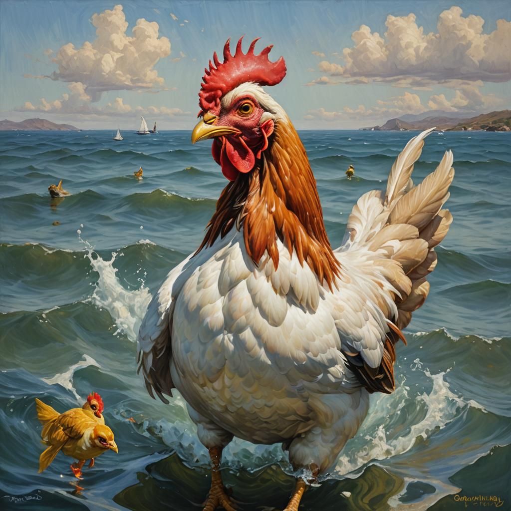 Chicken Venus of the Sea: Oil Painting