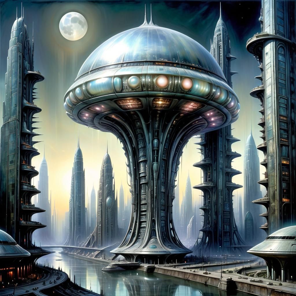 Sci-Fi Biopunk Metropolis at Night