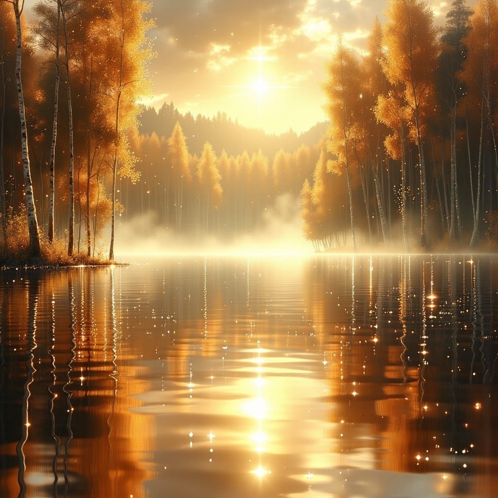 <lora:Exquisite Flux:1.5>
Impressionist landscape painting. Medium shot. Calm, smooth lake surrounded by bright autumn t...