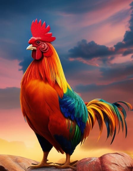 Colorful Rooster in Detailed Matte Painting Style