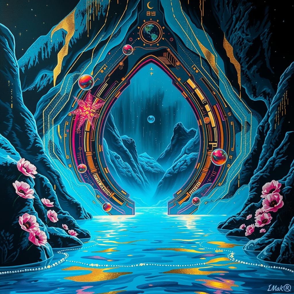 Galactic Portal: Bioluminescent Glitchcore Digital Art