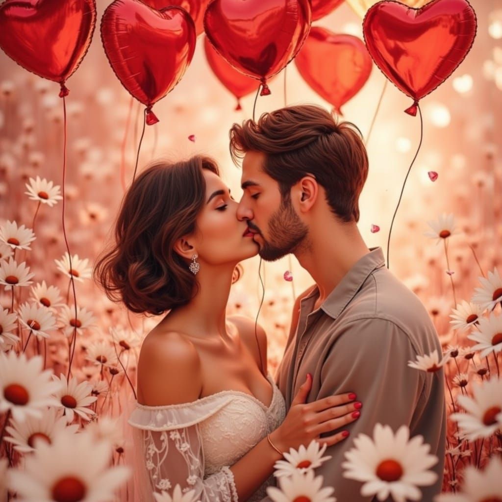 <lora:Eva:1.0> Illustration of a Valentine's Day, a couple k...