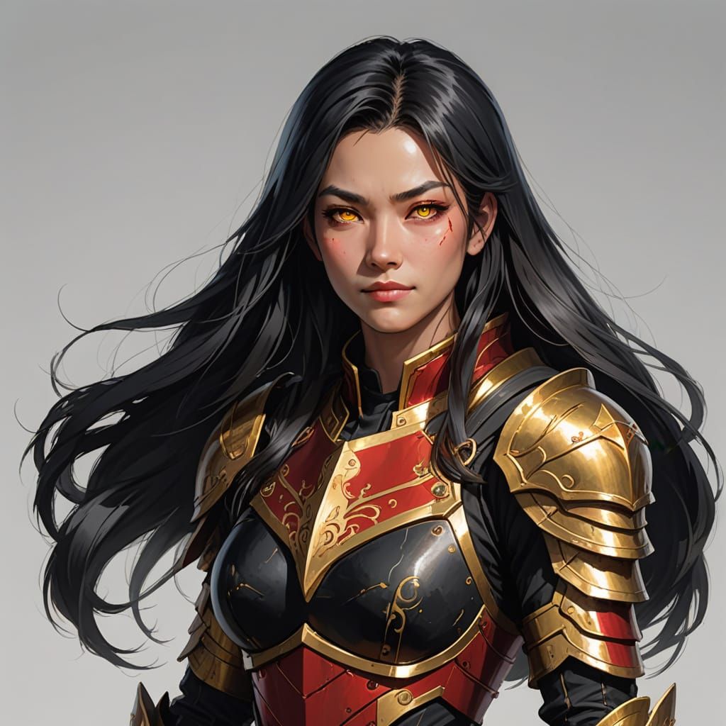 Warrior Woman in Elegant Armor with Flaming Hair