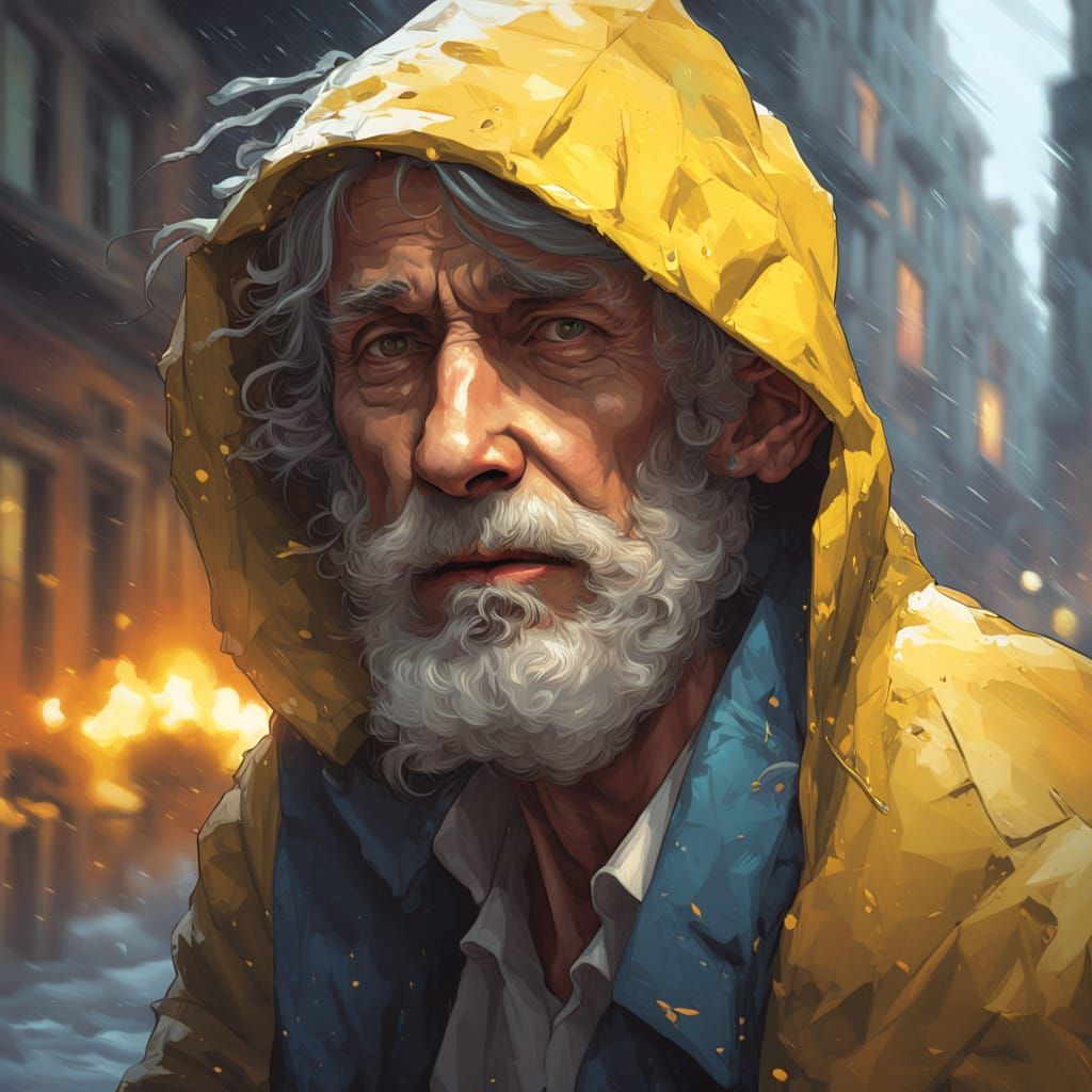 Elderly Homeless Man in the Rain
